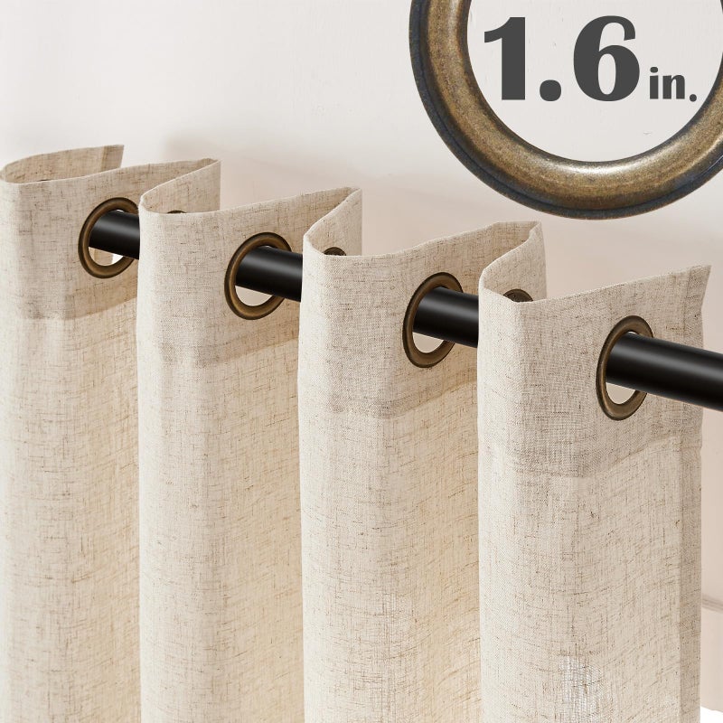 jinchan 108 inch Curtains Flax Linen Blend Semi Sheer Light Glare Filtering Extra Long Drapes for Living Room Dining Doorway Farmhouse Office Sunroom, Natural Beige, Wide 50" by Long 108", 2 Panels - Image 2